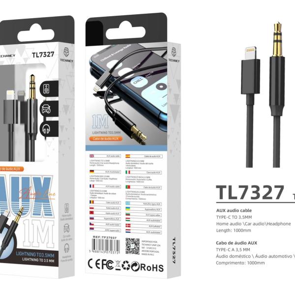 Cabo De Audio Aux Lightning Para 3,5Mm 1M Preto