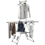 Estendal Vertical Dobrável com Laterais Ajustáveis em 5 Níveis 4 Suportes para Calçado 139x62,5x201 cm Prata