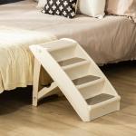 Escada Dobrável para Animais de Estimação de 4 Degraus para Cães Gatos Portátil com Tapetes Antiderrapantes para Cama Sofá Carga 20kg 67x38x49,5cm Bege