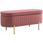 Banco Pé de Cama Estofado em Veludo Banco de Arrumação e Pés Dourado Banco para Entrada Dormitório 108x44x43,5 cm Rosa