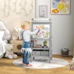Cavalete de Pintura Infantil 3 em 1 Quadro Dupla Face com Rolo de Papel e Cestos de Arrumação Cinzento