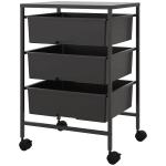 Carrinho Auxiliar com Rodas Carrinho de Cozinha de 3 Níveis com 3 Cestos e Estrutura de Aço 40,8x33,5x60,5 cm Preto