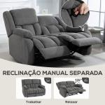 Sofá Reclinável Manual de 2 Lugares Ajuste Separado Revestimento em Veludo Apoio para os Pés Ajustável 145x100x102 cm Cinzento