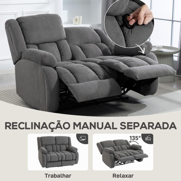 Sofá Reclinável Manual de 2 Lugares Ajuste Separado Revestimento em Veludo Apoio para os Pés Ajustável 145x100x102 cm Cinzento