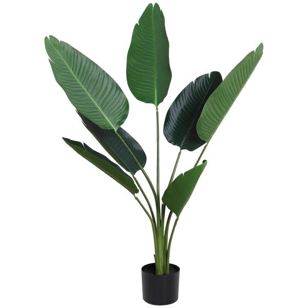 Planta Artificial de Decoração Planta Palmeira Artificial com Vaso 7 Folhas para Exterior e Interior Ø15x120cm Verde