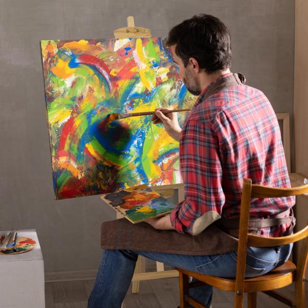 Cavalete de Desenho Estúdio Inclinável 90° com Suporte Tripé e Pincel 51,5x71,5x134,5cm Madeira Natural