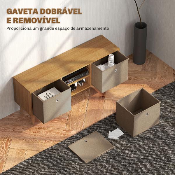 Móvel de TV para Televisores de até 50 Polegadas com 2 Gavetas de Tecido 2 Prateleiras Abertas 110x29x46,5 cm Madeira e Castanho Claro