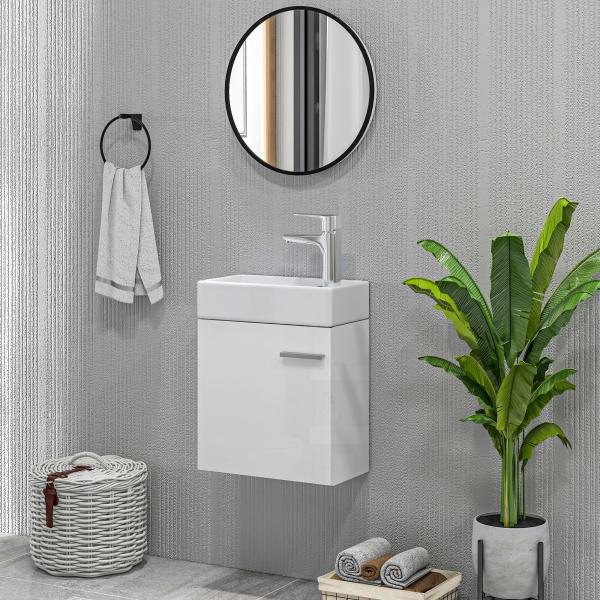Móvel de Casa de Banho com Lavatório Móvel de Casa de Banho com Porta com Fechamento Suave e Armário 40x23x50 Branco Brilhante