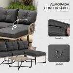 Conjunto de Jardim em Vime Sintético Conjunto de Móveis de Exterior com Sofá de 4 Módulos 1 Mesa de Centro e Almofadas Cinza