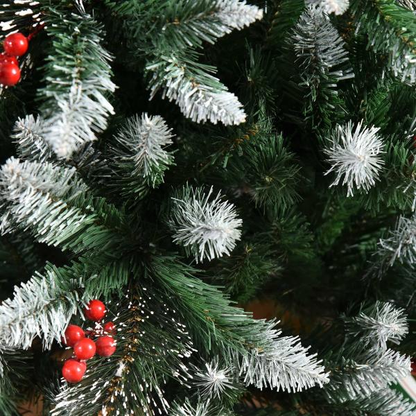 Árvore de Natal Artificial 180cm Ignífugo com 539 Ramos 51 Bagas Folhas de PVC Base Dobrável e Suporte Metálico Verde