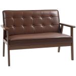 Sofá de 2 Lugares Estofado em Couro PU com Apoio para os Braços de Madeira para Sala de Estar Dormitório115x70x81 cm Marrom