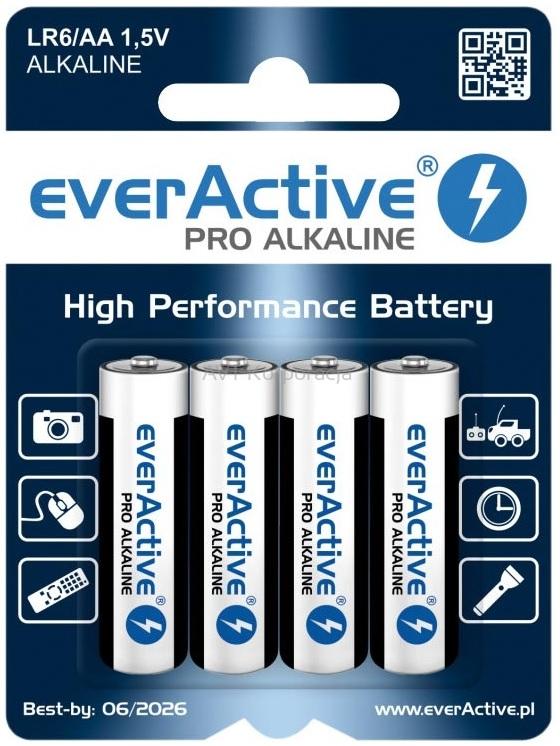 Blister 4x Pilhas Alcalinas 1,5V LR6 AA - everActive PRO ALKALINE