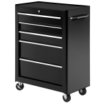 Carrinho de Ferramentas para Oficina com Rodas e 5 Gavetas Fechadura e Alça Lateral 61,5x33x85 cm Preto