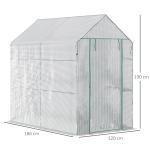 Estufa de Jardim Estufa Caseira com 4 Prateleiras Porta Enrolável Cobertura de PE 140g/m² e Estrutura de Aço para Cultivos de Plantas Flores 120x186x190cm Branco