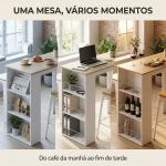 Mesa de Bar de Bistrô com 3 Prateleiras com Suporte Estilo Moderno para Cozinha e Sala de Jantar 112x57x106 cm Branco
