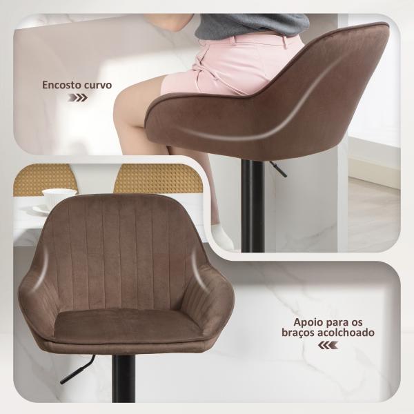 Conjunto de 2 Bancos de Bar Giratórios Bancos Altos de Cozinha com Altura Ajustável 50,5x50x87 - 107 cm Marrom