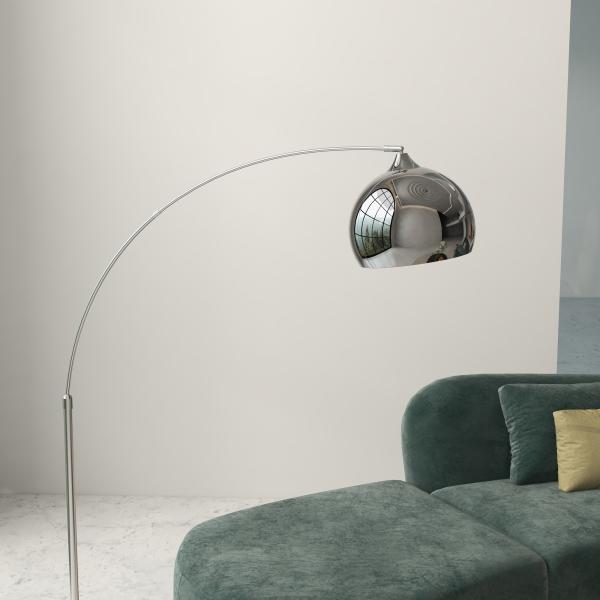 Candeeiro de Pé em Forma de Arco com Altura e Comprimento Ajustáveis com Interruptor de Pé 110 - 115x30x170 - 180 cm Prata e Preto