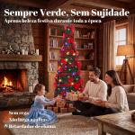 Árvore de Natal Artificial 180 cm com 150 Luzes LED 200 Ramos 11 Modos Bolas Fitas e Suporte Dobrável Verde e Vermelho
