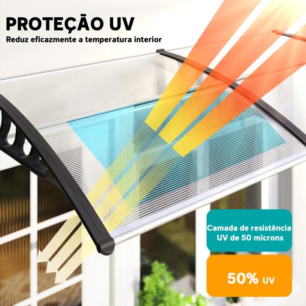 Marquise de Proteção 303x96 cm Marquise Exterior para Portas e Janelas com Suporte Liga de Alumínio Policarbonato Transparente