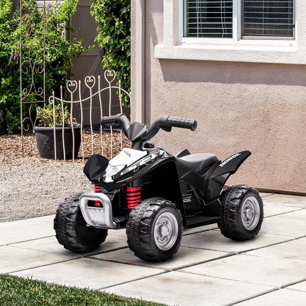 Quadriciclo Elétrico HONDA para Crianças Bateria 6V com Faróis LED Buzina Velocidade de 2,8km/h 65,5x35,5x43,5 cm Branco e Preto