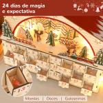 Calendário do Advento em Madeira com Luzes LED e 24 Gavetas Cena de Vila Decoração Natalícia 36x10x34 cm Madeira