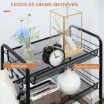 Carrinho Auxiliar com Rodas Carrinho de Cozinha de 4 Níveis Carrinho de Armazenamento com 4 Ganchos 45x26,5x84 cm Preto