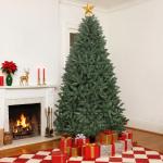 Árvore de Natal Artificial 210 cm com 2641 Ramos e Base Metálica Dobrável, Realista e Frondosa, Verde
