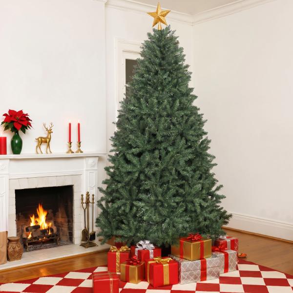 Árvore de Natal Artificial 210 cm com 2641 Ramos e Base Metálica Dobrável, Realista e Frondosa, Verde