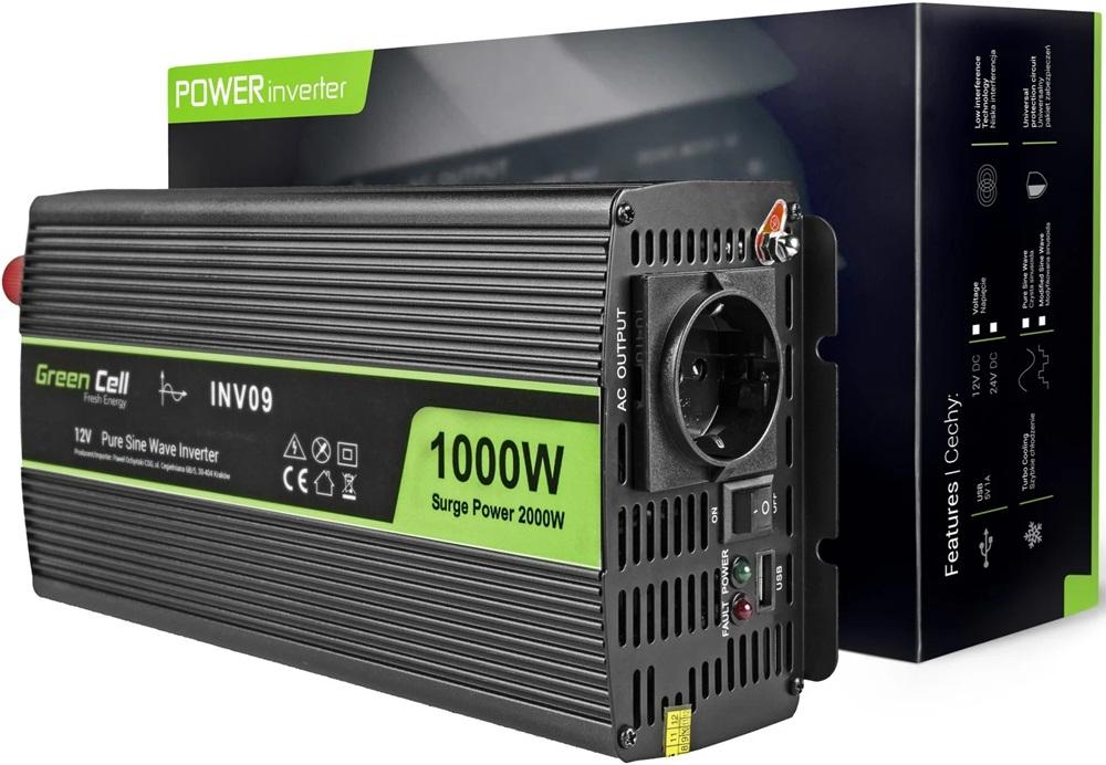 Conversor ONDA PURA 12VDC - 220V 1000W c/ USB - GREEN CELL
