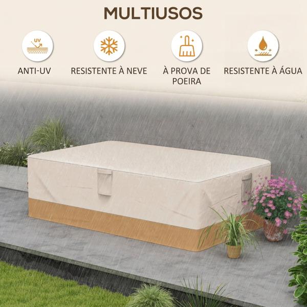 Capa Protetora para Móveis de Jardim 270x200x78cm Tecido Oxford 600D Impermeável Cobertura para Sofás Mesas Exterior com 4 Ventilações 5 Alças Cordão de Tração Bege