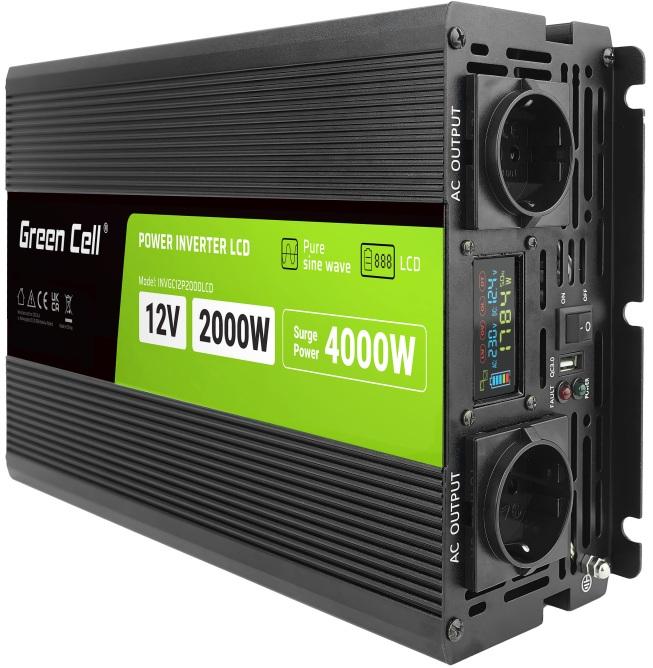 Conversor ONDA PURA 12V - 220V 2000W c/ USB + Display LCD - GREEN CELL