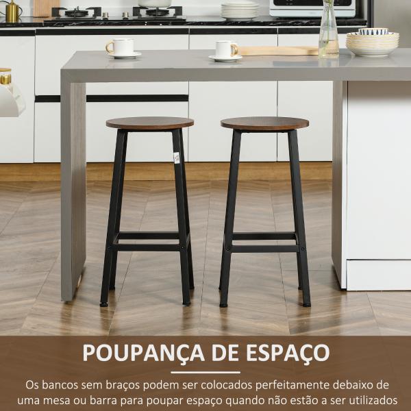 Conjunto de 2 Bancos Altos de Cozinha Bancos de Bar com Pés de Aço e Apoio para os Pés 32,5x32,5x65 cm Madeira e Preto
