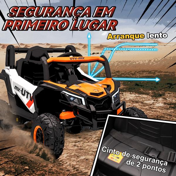 Carro Elétrico para Crianças 12V com 2 Motores Controlo Remoto 2,4G Velocidade até 7 km/h e USB 96x61x56 cm Laranja