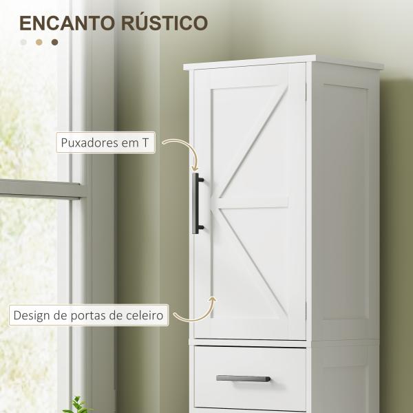 Coluna de Casa de Banho com 2 Prateleiras Ajustáveis Armário Alto de Casa de Banho Estreito Estilo Rústico 40x30x170 cm Branco