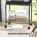 Gaiola para Pássaros com Rodas 77x46x119 cm Bandeja Amovível 2 Poleiros 2 Comedouros e Prateleira de Armazenamento Preto