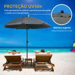Chapéu de Sol de Praia Grande Ø180 cm Chapéu de Sol de Exterior com Ângulo Ajustável Proteção UV50+ Mastro de Ø32 mm Cinza