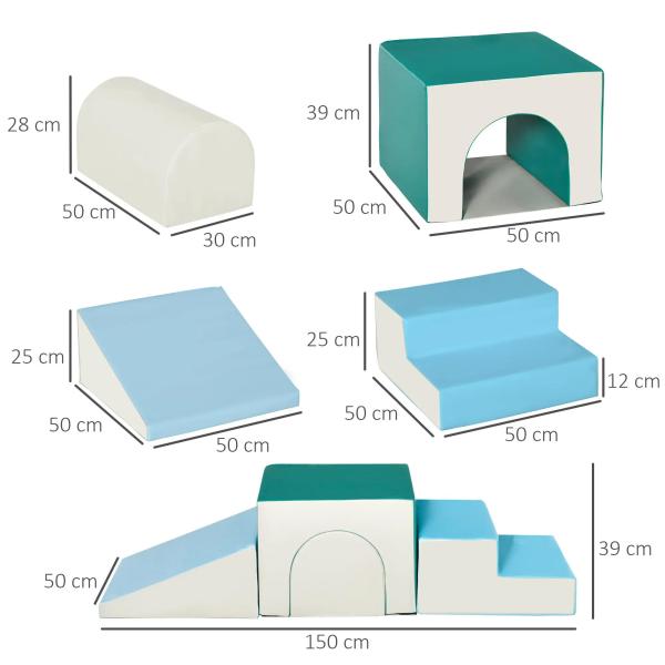 Conjunto de 4 Blocos de Espuma para Crianças de 1 - 3 Anos Figuras de Construção Brinquedo de Aprendizagem Infantil Estofado em PU 150x50x39cm Multicor