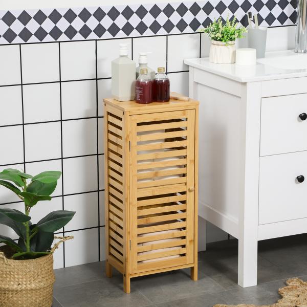 Armário Auxiliar Casa de Banho de Bambu Armário Casa de Banho com Prateleiras Ajustáveis Anti - Tombo 30x19,9x70 cm Madeira