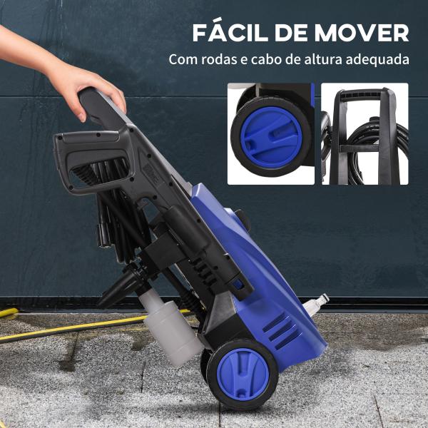 Lavadora de Alta Pressão 1600W Caudal 432 L/h Bomba de Alumínio Pressão de 135 Bar Mangueira de 6 m 32x24x65 cm Azul