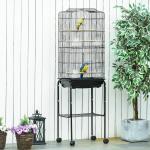Gaiola para Passáros com Suporte Gaiola Metálica de Aves Canários com 4 Rodas Portas 4 Comedouros 3 Poleiros Bandeja Removível e Prateleira Inferior 46,5x36x157cm Preto