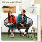 Sofá Acapulco de 2 Lugares com Apoios de Braço Almofada e Estrutura de Aço para Jardim Terraço Pátio 132x72x83 cm Preto