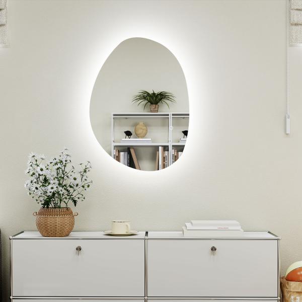 Espelho de Casa de Banho LED 3 Cores de Luz Brilho Regulável Função Anti - Embaciamento Função Memória IP44 70x50 cm Prata