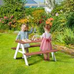 Conjunto de Mesa e 2 Bancos Infantil de Madeira Mesa de Piquenique para Crianças de 3 - 8 Anos 89x79x50 cm Marrom e Branco