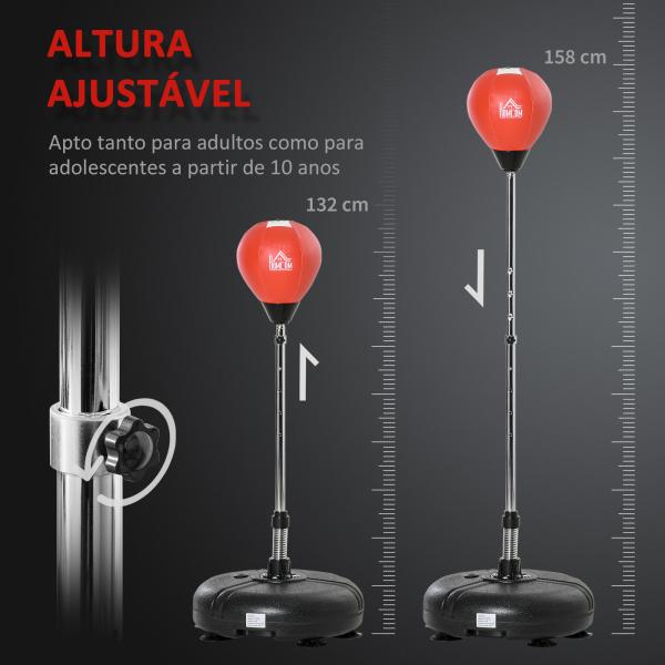 Saco de Boxe de Pé com Altura Ajustável de 4 Níveis Punching Ball com Base Preenchida Luvas e Inflador para Adultos e Adolescentes Ø45x132 - 158cm Preto e Vermelho