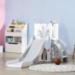 Escorrega Infantil 5 em 1 para Crianças com Cesto de Basquetebol Telescópio Escalador e Cesta Inferior 70x177x92 cm Branco e Cinza