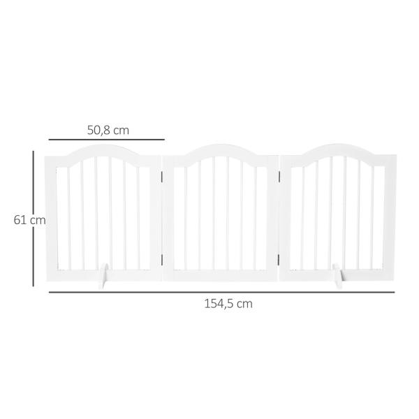 Barreira de Segurança Dobrável para Cães Pequenos Barreira de Proteção para Animais de Estimação com 3 Painéis e 2 Suportes para Portas Escadas Corredores 154,5x29,5x61 Branco