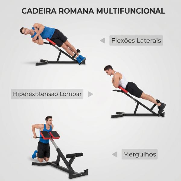Cadeira Romana para Hiperextensões com Altura e Encosto Reguláveis, 120 kg, para Treino de Abdominais e Costas