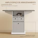 Móvel para Engomar Roupa com Rodas Tábua de Engomar Dobrável com 3 Gavetas Compartimento Aberto 121x37x89,5 cm Branco