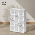 Estante de 3 Níveis Estante para Livros com 11 Compartimentos Desenho Vertical ou Horizontal 74,3x24x106 cm Branco