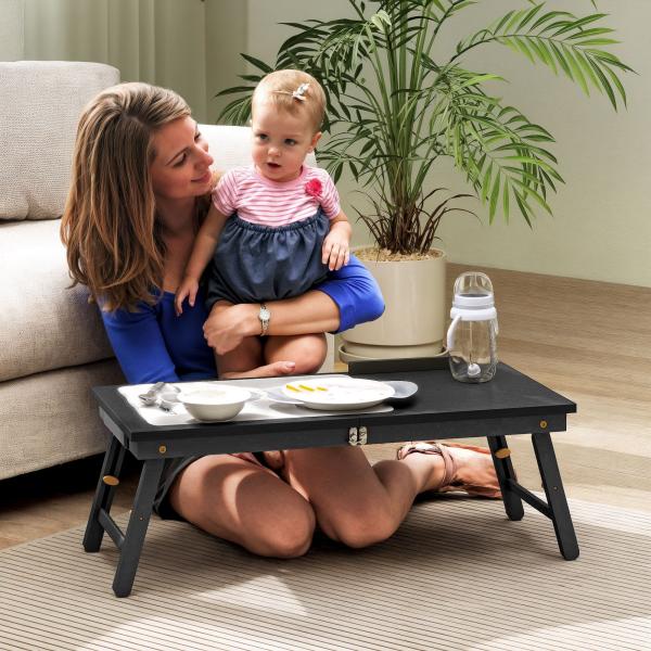 Mesa Reclinável para Cama e Sofá, Tabuleiro Dobrável com Gaveta Lateral para Computador Portátil e Livros, Cinco Alturas, Preto
